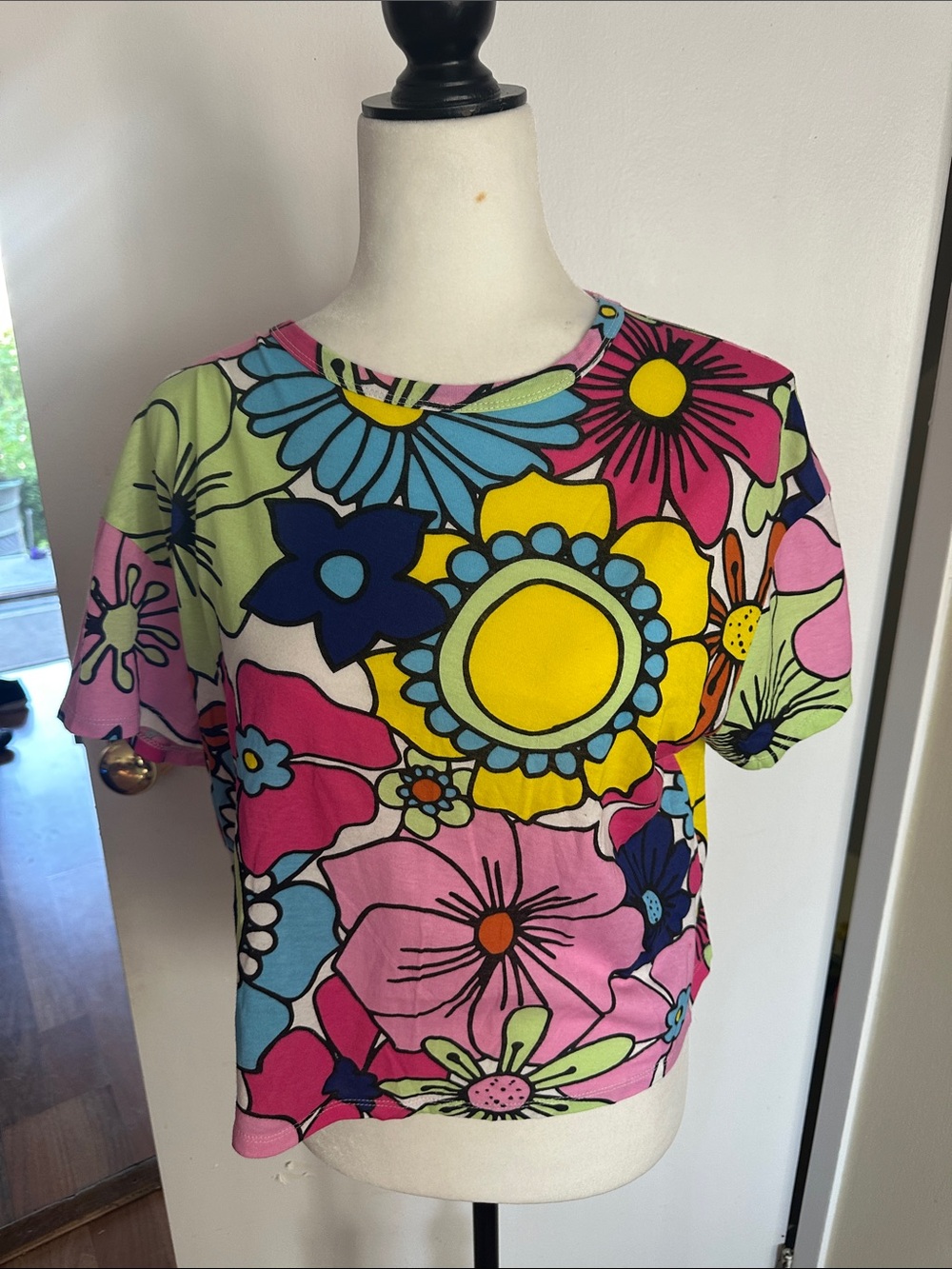 Zara Multicolor Floral Short Sleeve Tee - Pink, Yellow, Blue, Green
